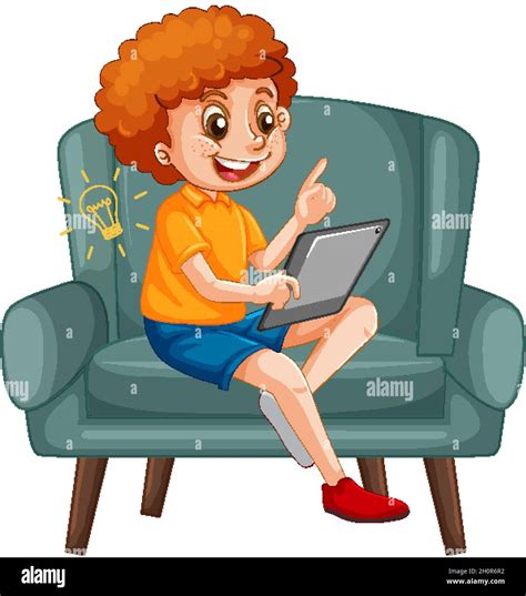 Boy sitting on couch learning from tablet illustration Stock Vector Image & Art - Alamy