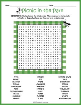 PICNIC Word Search Puzzle Worksheet Activity By Puzzles To Print