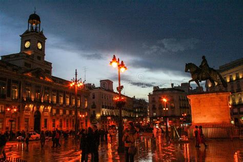 Nightlife At `Puerta Del Sol` In Central Madrid Editorial Stock Photo ...