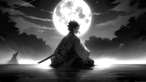 Tanjiro Moonlit Night Monochrome Live Wallpaper - MoeWalls