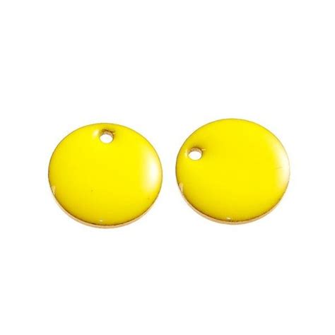 Pendentifs sequins médaillons résine émaillés biface ROND 12mm JAUNE