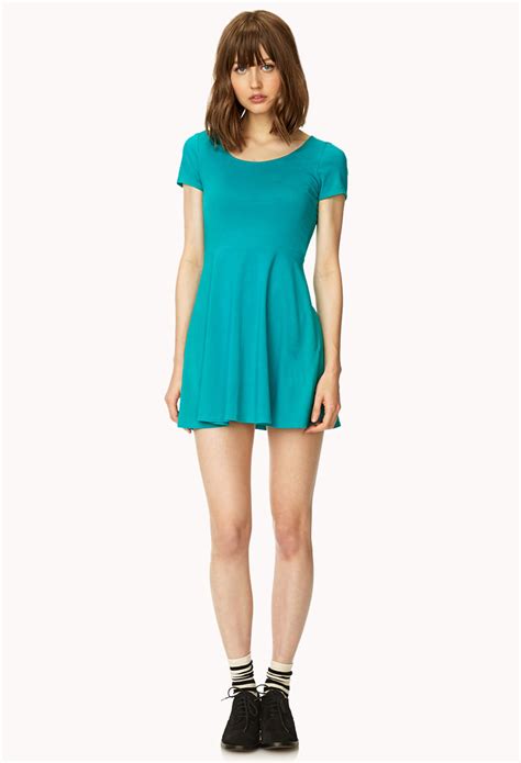 Lyst Forever 21 Short Sleeve Skater Dress In Blue