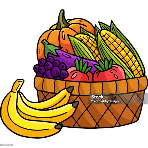 buahbuahan  keranjang kartun berwarna clipart ilustrasi stok