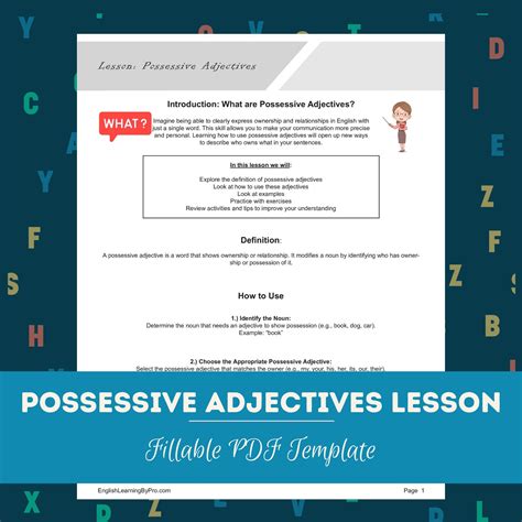 Possessive Adjectives Lesson Editable Fillable Printable Pdf Englishlearningbypro