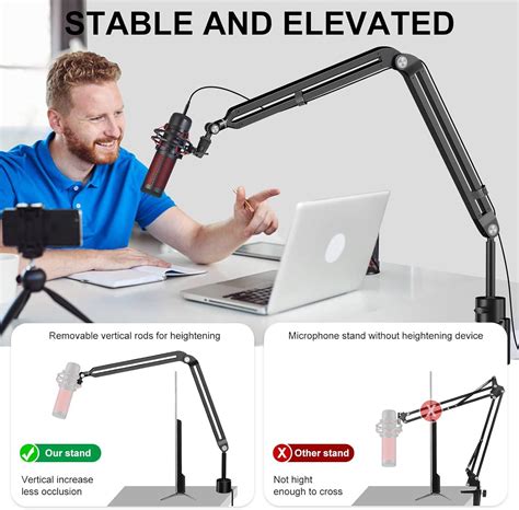 Microphone Arm Aokeo AK-45 Adjustable Compact Mic Suspension Boom Scissor Arm Stand For Blue ...