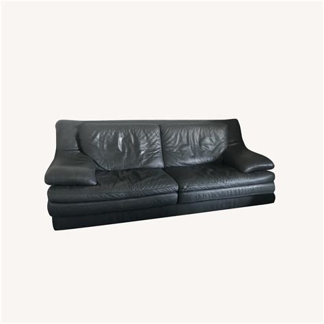 Modern Black Leather Sofa - AptDeco