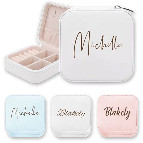 Custom Name Jewelry Box Vegan Leather Jewelry Travel Case Organizer