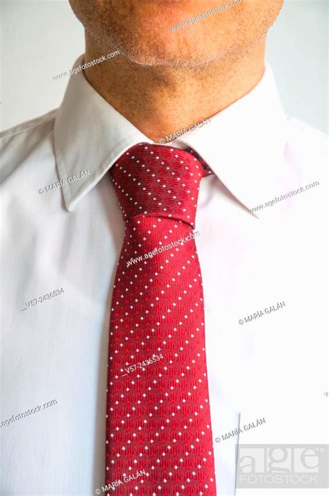 Man Wearing Red Tie On White Shirt Close View Stock Photo Picture