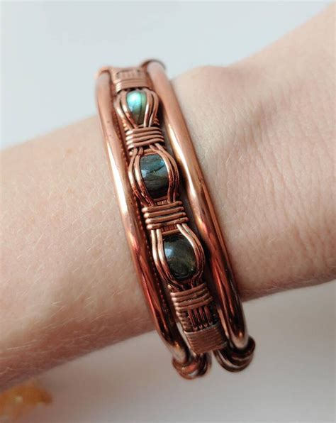 Bracelet Tutorial Wire Wrap Copper Cuff Gemstone Wire Wrap Etsy