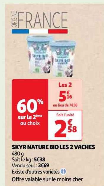 Promo Skyr Nature Bio Les 2 Vaches Chez Auchan ICatalogue Fr