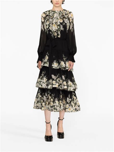 Zimmermann Coaster Floral Print Tiered Midi Dress Farfetch