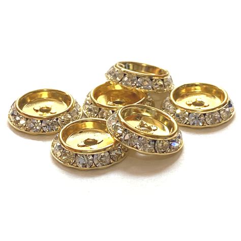 Gilt Brass Rhinestone Shrag Rondelles 15mm 07269 Spacer Beads Brass