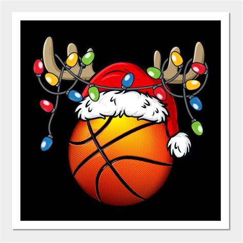 Basketball With Santa Hat Reindeer Antlers Christmas Lights By Kimko In