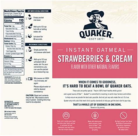 Quaker Instant Oatmeal Strawberries And Cream Individual Packets 1 05 Ounce Pack Of 48