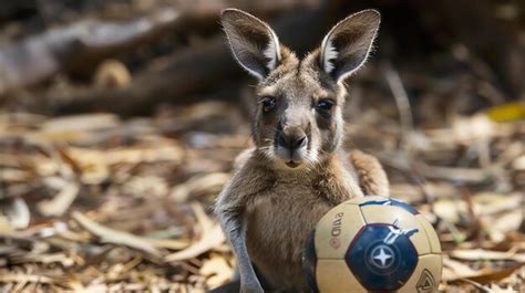 Premium Photo | A cute kangaroo sits on the ground and curiously looks ...