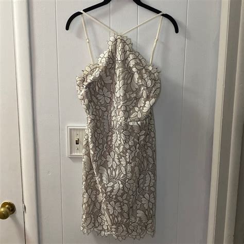 Lulus Dresses Halter Adjustable Spaghetti Strap Nude With Black And White Lace Fully Lined