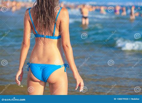 Pretty Woman In Blue Bikini Posing Stock Photo Image Of Fashion