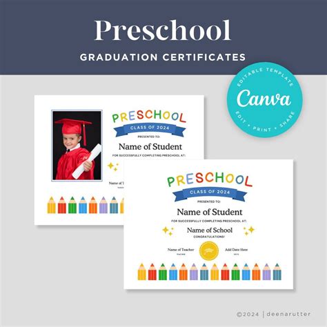 Preschool Graduation Certificate Template Editable Graduation Diploma ...