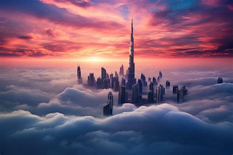 Aerial View Of Dubai Cityscape At Sunset United Arab Emirates Dubai