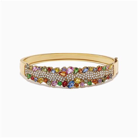 Effy Watercolors 14k Yellow Gold Multi Sapphire And Diamond Bangle 9 97