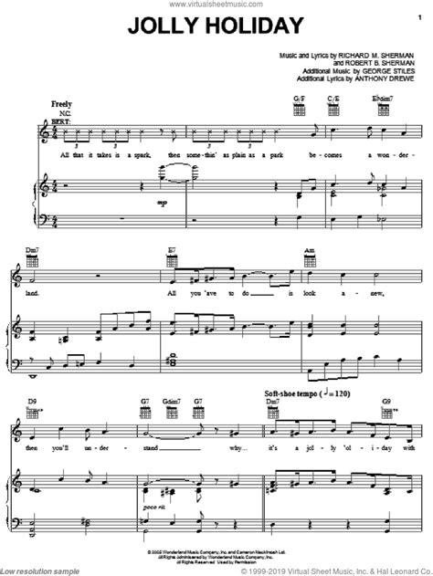 Jolly Holiday Sheet Music For Voice Piano Or Guitar Pdf