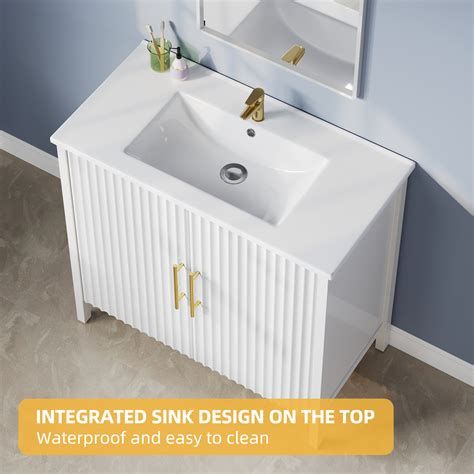 Dwvo 36 Inch Bathroom Vanity With Sink Top White And Gold Free