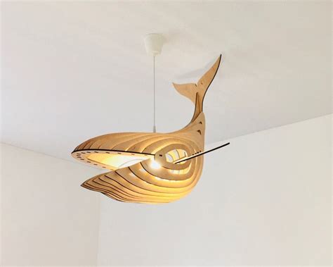 WHALE Wooden Pendant Light Ceiling Chandelier Hanging Lamp Etsy