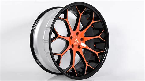 Staggered Azad Wheels Az Custom Gloss Black With Mango Orange