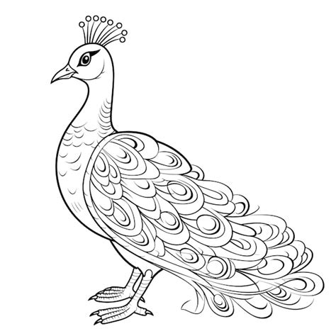 Premium Vector Peacock Cartoon Bird For Coloring Page Black And White Coloring Book Or Page