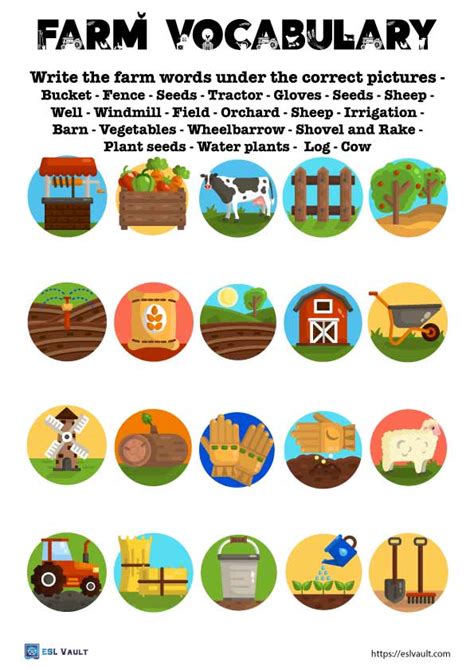 Free Farm Vocabulary Printables Esl Vault