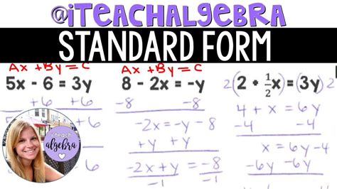 Algebra 1 Understanding Standard Form Of A Linear Equation Ax By