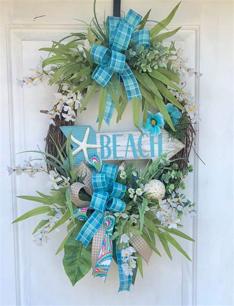 Beach Wreath Greenery Wreath Sassy Doors Wreath Summer Beach Wreath