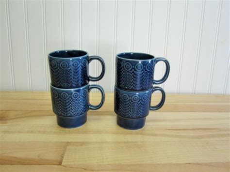 Groovy Retro 1960s Blue Matching Stackable Ceramic Coffee Etsy