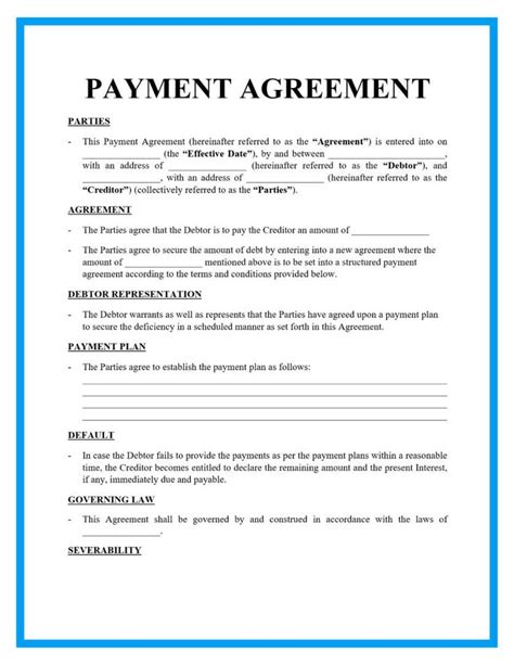 A Payment Agreement Is Shown In This Document