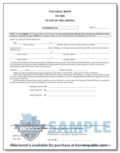 1 000 Oklahoma Notary Public Bond Bond Republic