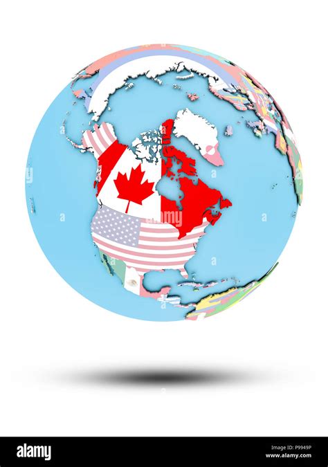 Canada On Political Globe With National Flags Isolated On White