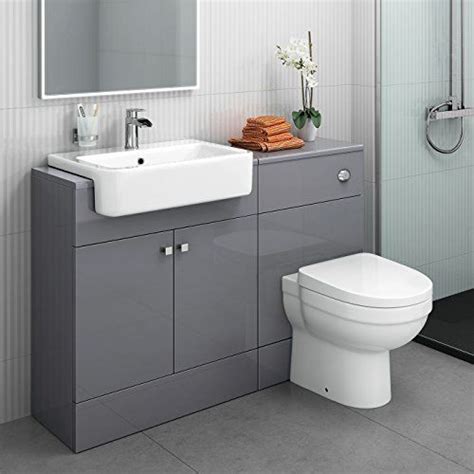 Mm Modern Gloss Grey Bathroom Door Vanity Unit Basin Sink Toilet