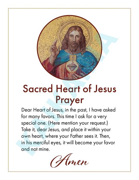 Sacred Heart of Jesus Prayer Card 4 on a Page Downloadable and ...