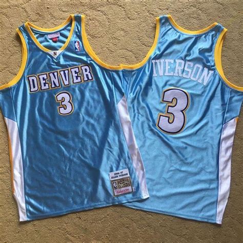 Men 3 Allen Iverson Jersey Light Blue Denver Nuggets Jersey Swingman ...