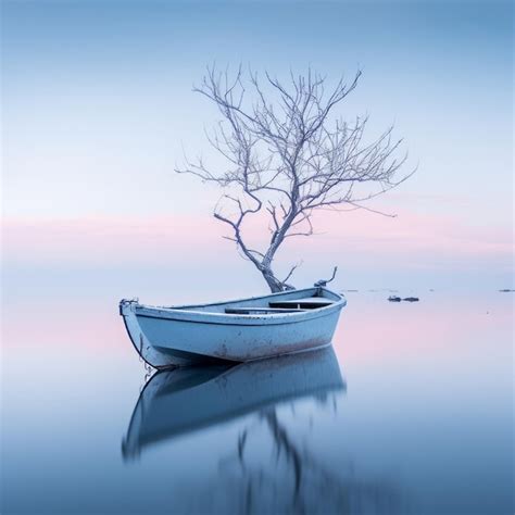 Premium Photo A Lone Tree Is Reflected In The Water