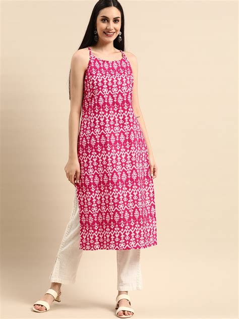 Buy Anouk Women Pink And White Ethnic Motifs Printed Shoulder Strap Kurta