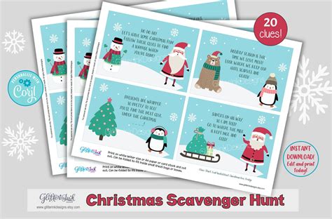 Christmas Scavenger Hunt Clue Cards Christmas Treasure Hunt Clues