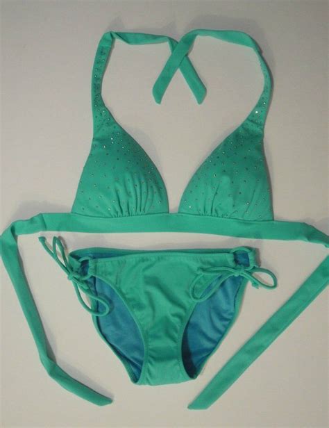 New Victoria S Secret Aqua Stud Bikini Top Sz M Bottom Sz Small Ebay