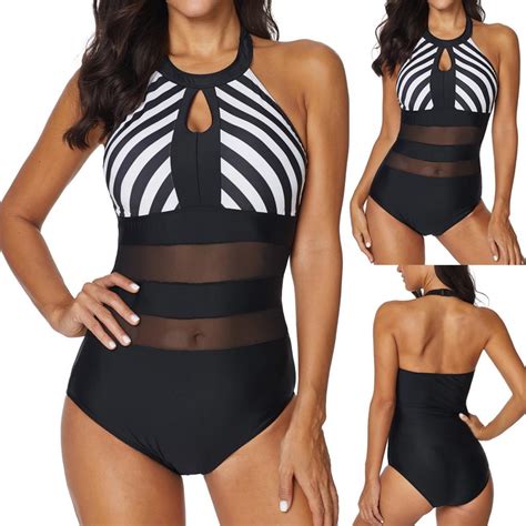 Buy Women Siamese Bikini Set Push Up Stripeswimwear Beachwear Swimsuit