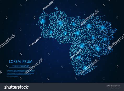 Venezuela Map Point Blue Glowing Stars Stock Vector Royalty Free