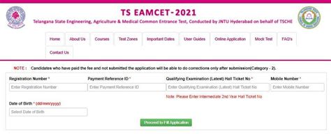 Ts Eamcet Application Form February Registration Document