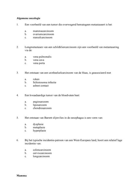 Proef Oefen Tentamen November Vragen Algemene Oncologie