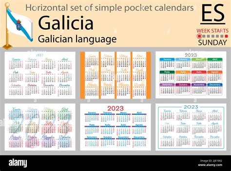 Calendario de bolsillo horizontal gallego para 2023 dos mil veintitrés