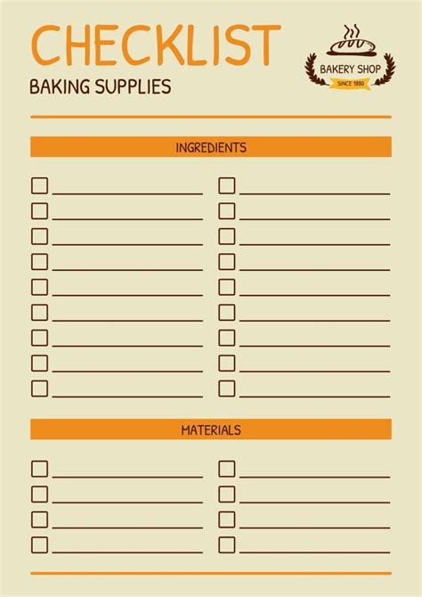 Free Bakery Checklist Templates To Edit Online Wepik