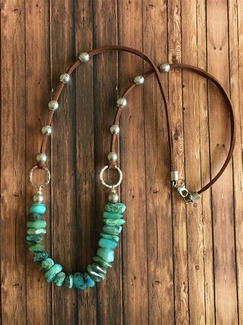 Cb Turquoise Leather Necklace Turquoise Gemstones Etsy